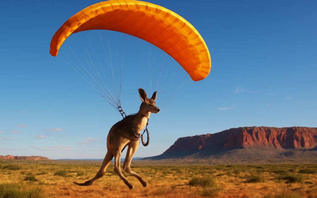 Skybound Aussie spectacle: paraglider kangaroo dazzles above the dunes
