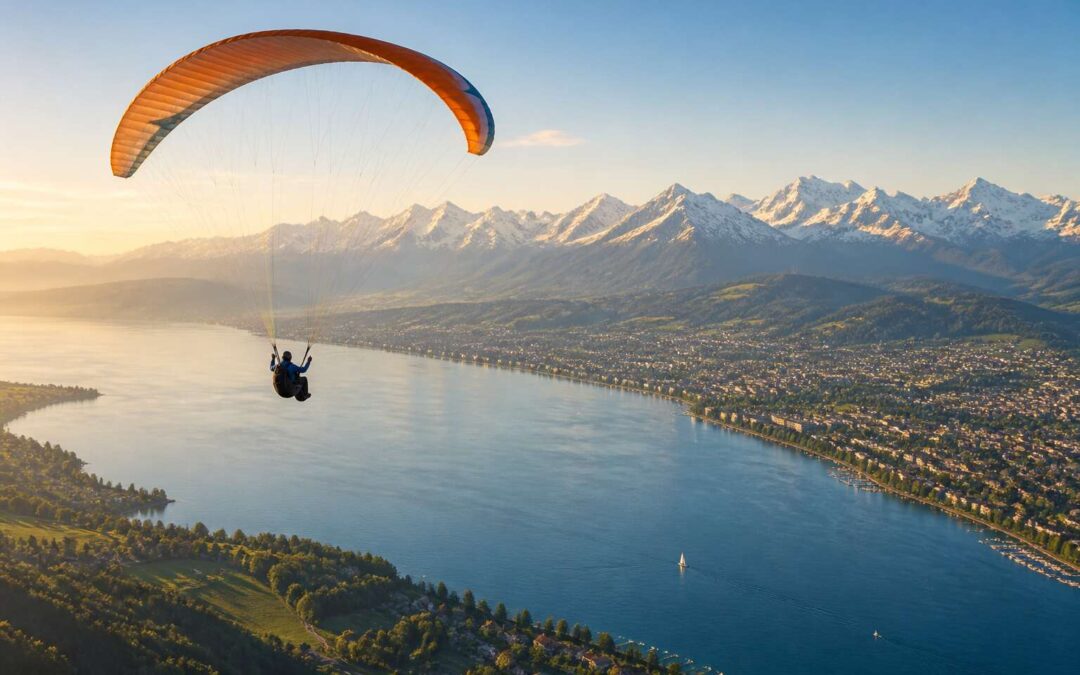 Fly over the Alps on a paragliding near Zurich tandem flight.