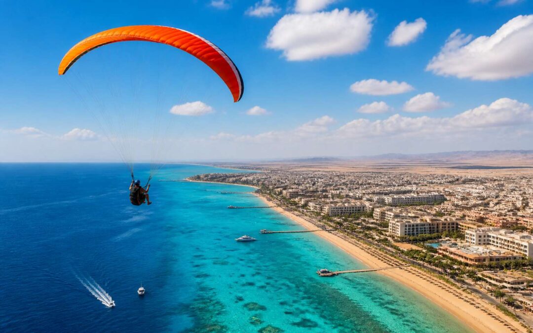 Experience paragliding hurghada with panoramic Red Sea views.